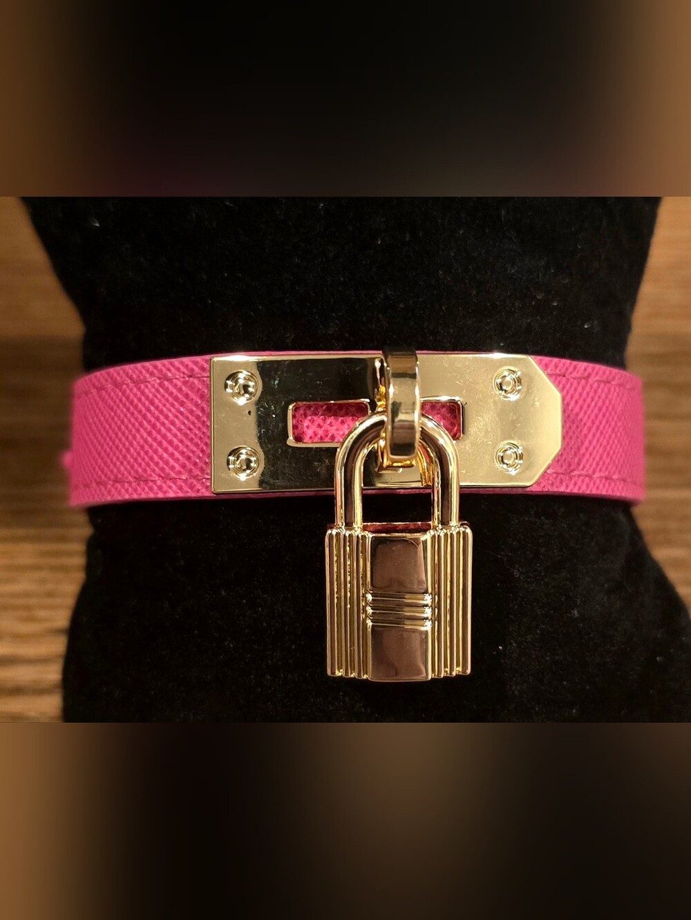 Pink Leather Bracelet With Gold Lock. NWOT